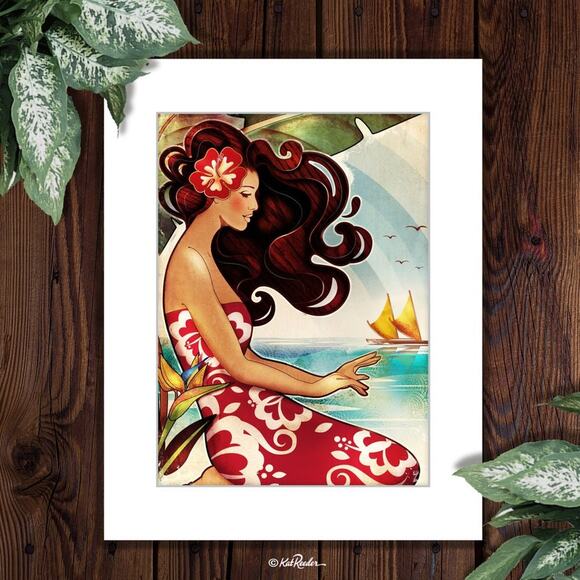 Farewell to Thee Hula Girl Art Print – Hawaii Wall Art, Tiki Decor. New! - Picture 1 of 3